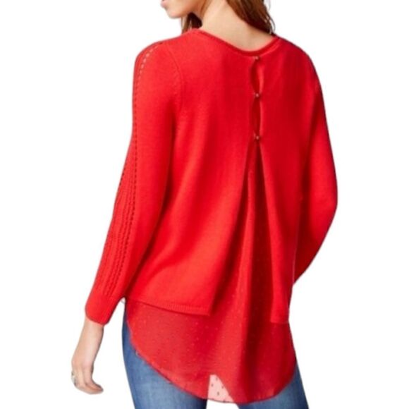 Lucky Brand Sweater S Red Layered Chiffon Long Sleeve Pullover Swiss Dot Flowy. - Picture 4 of 16